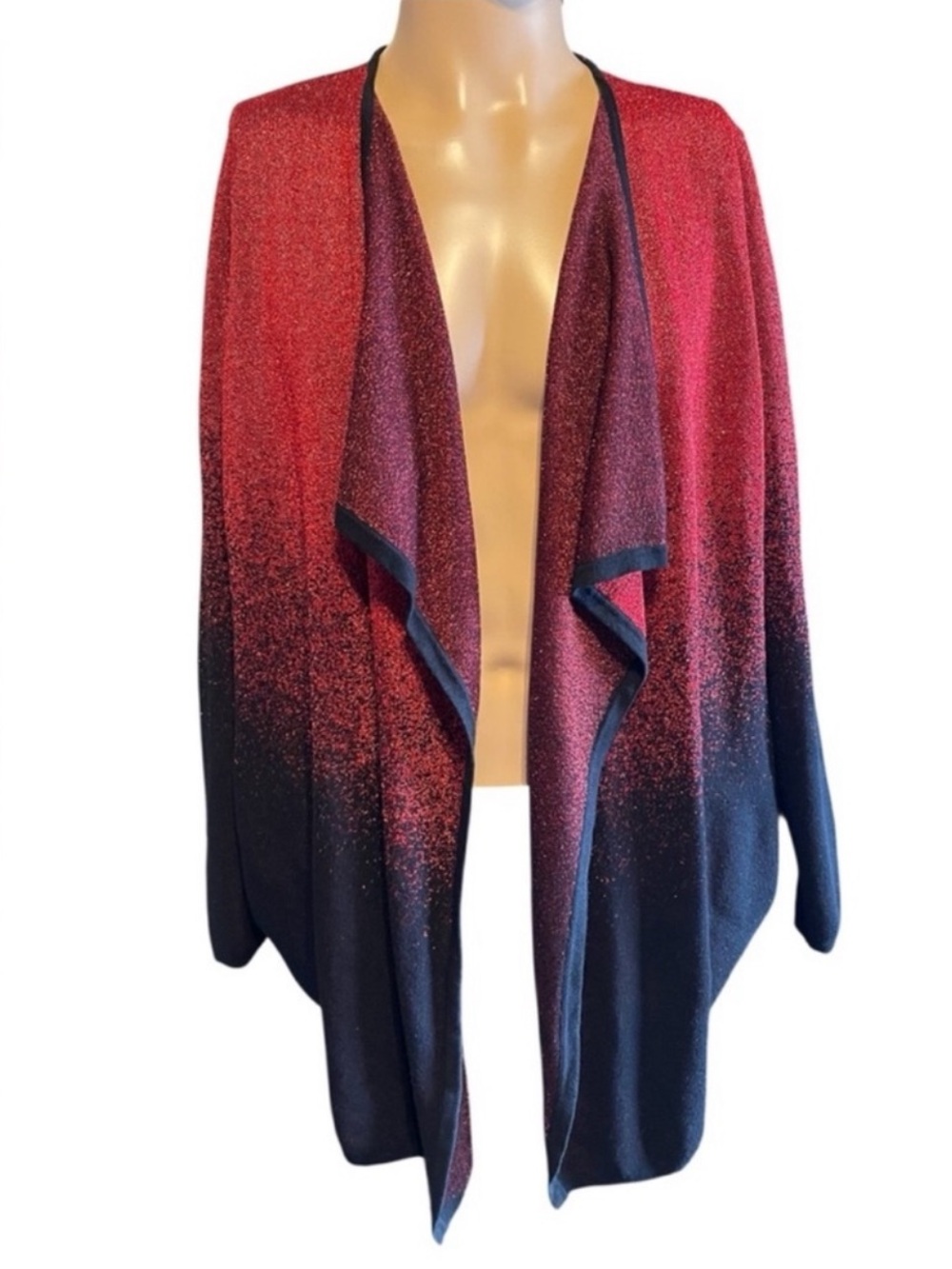 Notations Women's Open
Cardigan Red Black Ombré
Metallic Sparkly Size 2X